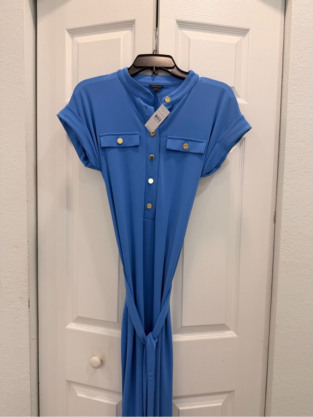 Ann Taylor Blue Button-Front Maxi Dress with Gold Buttons